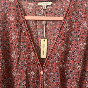 NWT Max Studio Red and Black Patterned Blouse 1x